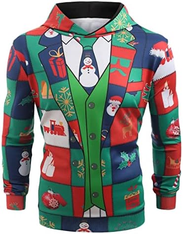 Erkek Sonbahar Ince Rahat Noel Baskılı Kapşonlu Uzun Kollu Sweatershirts Hediyeler Erkekler ıçin Üst Bluz Komik Kazak