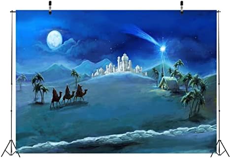 BELECO Kumaş 7x5ft Noel Gece Yemlik Doğuş Sahne Zemin Çöl Yazlık İsa'nın Doğumu Zemin Çöl Deve Saray Kale Arka Plan Din Fotoğraf
