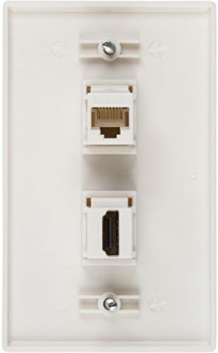 Alıcının Noktası HDMI ve Cat6 Ethernet RJ45 Duvar Plakası [UL Listelenmiştir], Tek Çete Alçak Gerilim Montaj Braketi Cihazı (Beyaz