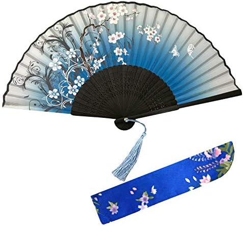 KMT El İpek Katlanır Fan Zarif Modern El Fan Dans Fan ile Bambu Çerçeve El Yapımı Japon / Çin Vintage Stil için Kadın (Black2)