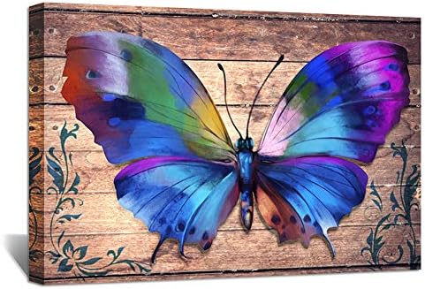 Zlove 3 Panel Tuval Ahşap Duvar Dekor Doğa Inspired Renkli Kelebek Vintage Ahşap Tarzı Hayvan Boyama Giclee Tuval Baskılar Çerçeveli