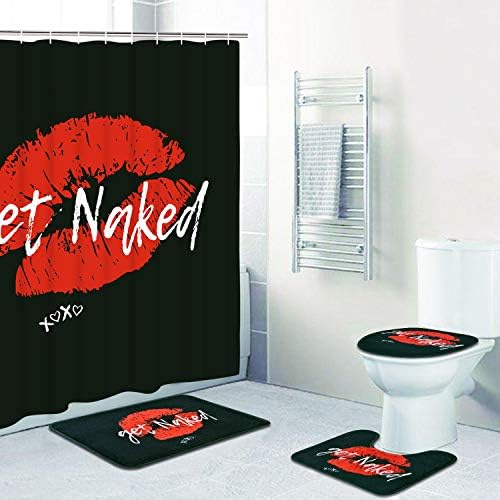 Kaymaz Kilim, Tuvalet Kapağı ve Banyo Paspası, 12 Kancalı Seksi Dudaklar Duş Perdeleri, Komik Öpücük Dayanıklı Su Geçirmez Banyo