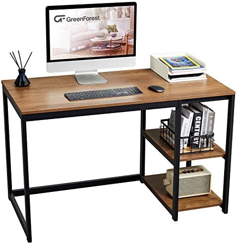 GreenForest Bilgisayar Masası Depolama Alanı ile 47 inç 2 Katmanlı Raflı Ev Ofis Çalışma Masası Modern PC İş İstasyonu Çalışma