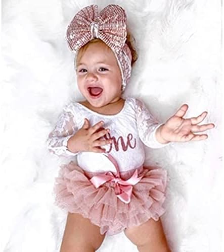 Toddler Bebek Kız Benim 1st Doğum Günü Kıyafetler Bir Uzun Kollu Çiçek Dantel Romper Tutu Etek Bandı Prenses Elbise Giysi Set