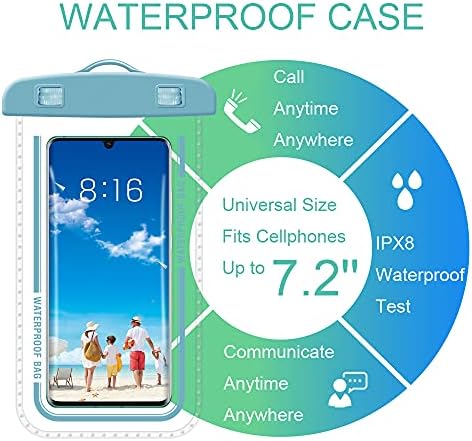 POPGO Su Geçirmez Telefon Kılıfı [2 Paket] Su Geçirmez Fişli Evrensel Su Geçirmez Telefon Kılıfı IPX8 Kuru Çanta iPhone 12 11
