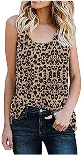 Padaleks kadın Leopar / Zebra Baskılı Kolsuz Bluz Gömlek Casual Flowy Tunik Tank Top Yaz Gevşek T-Shirt