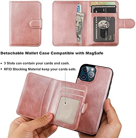 Bocasal Cüzdan Kılıf iPhone 12 Pro Max MagSafe Manyetik RFID Engelleme ile Uyumlu Ayrılabilir Premium PU Deri Flip Case Kart