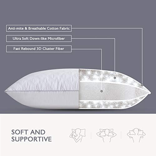 SLEEPBELLA Standart Yatak Yastıklar Uyku için 2 Paket, Otel Kalite Hipoalerjenik Pamuk Kapak ve Yumuşak Aşağı Alternatif Elyaf