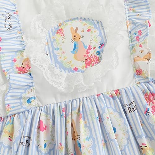 Toddler Bebek Kız yaz elbisesi Paskalya Tavşanı Baskı Elbise Çocuklar Kız Dantel Fırfır Kısa Kollu A-Line Tutu Tavşan Elbise