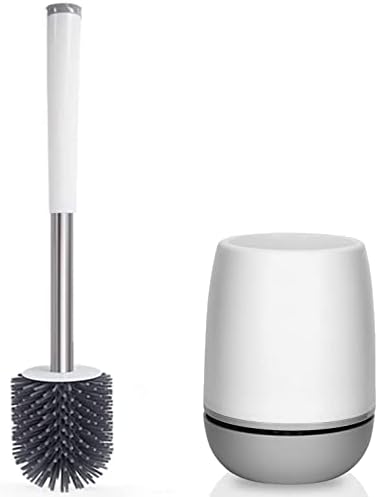 Tuvalet Fırçası ve Tutucu Seti, Silikon Kıllar Cımbızlı Banyo Temizleme Kase Fırça Seti-Beyaz