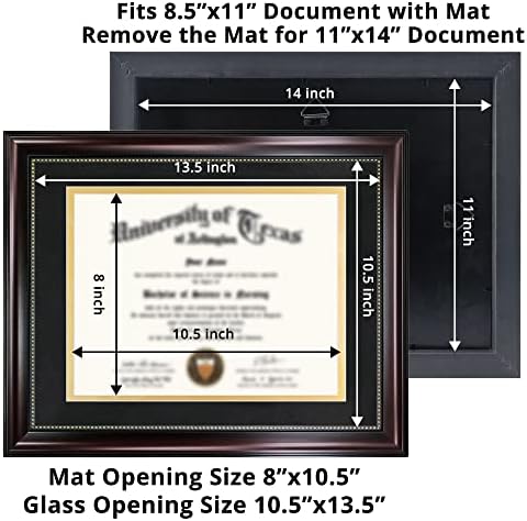 GraduationMall 8. 5x11 Diploma Çerçeve ile Siyah Üzerinde Altın Mat veya Ekran 11x14 Belge Olmadan Mat, UV Koruma Akrilik, Maun