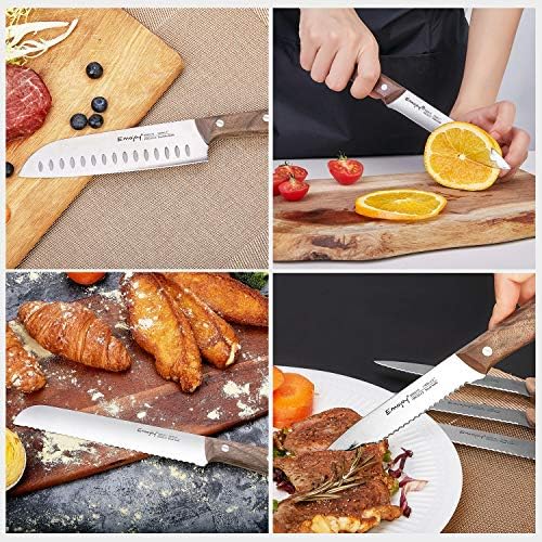 Emojoy Bıçak Seti, Bloklu 15 parçalı Mutfak Bıçağı Seti, Mutfak için Bıçak Seti, Kalemtıraşlı Paslanmaz Çelik Keskin Bıçak Seti,