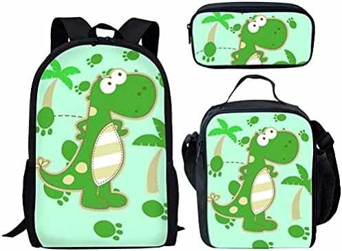 Cumagical Rahat gençler için sırt çantası Karikatür Dinozor Sırt Çantası Seti 3 Parça ile Öğle Yemeği Çantası Kalem Kutusu