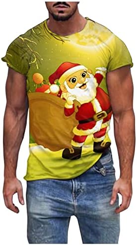 XXBR Noel Asker Kısa Kollu T-Shirt Mens için, Noel Noel Baba Baskı Crewneck Tee Tops Ev Partisi Casual Tshirt