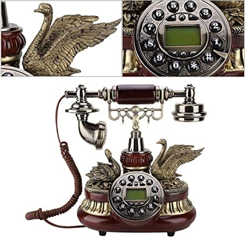 QIaoob Avrupa Tarzı Vintage Antika Telefon, antik Push-Düğme Sabit Telefonlar için LCD Ekran ile Arayan KIMLIĞI takvimli saat