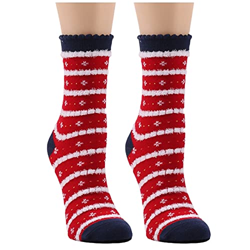 Helloby Noel Çorap Kadınlar için Kış Sıcak Yün Çorap Noel Çorap kadın Çorap Tüp Çorap Rahat Ekip Çorap (B, Ücretsiz boyut)