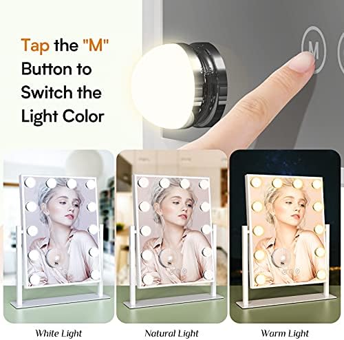 12 Kısılabilir LED Ampullü Benbilry Işıklı Makyaj Aynası, Çıkarılabilir 10X Büyüteçli Hollywood Makyaj Aynası, [16 X 12 İnç]