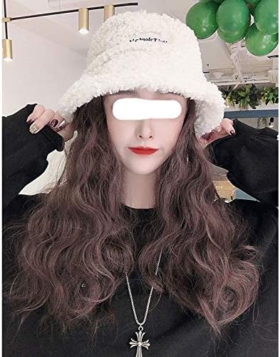 ZLDGYG Sentetik Uzun Şapka Peruk Kadınlar ıçin Su Dalga Kıvırcık Kış Geniş Kenarlı Kova Şapka Peruk All-in-one Peruk ıle Şapka