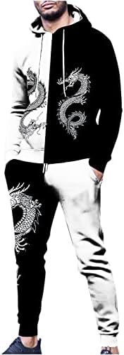 Erkek uzun kollu pantolon eşofman-Moda baskı kazak kapüşonlu üst pantolon iki parçalı spor ve eğlence takım elbise