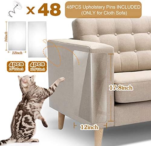 Kedi Kanepe Koruyucu, 8 Paket Kendinden Yapışkanlı Kedi Kanepe Koruyucular için Mobilya ile 48 Büküm Pimleri, 4-Pack XL 17.8