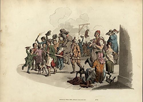 Şenlik ateşi gece Guy Fawkes Effigy İngiltere 1805 antika el renk aquatint baskı