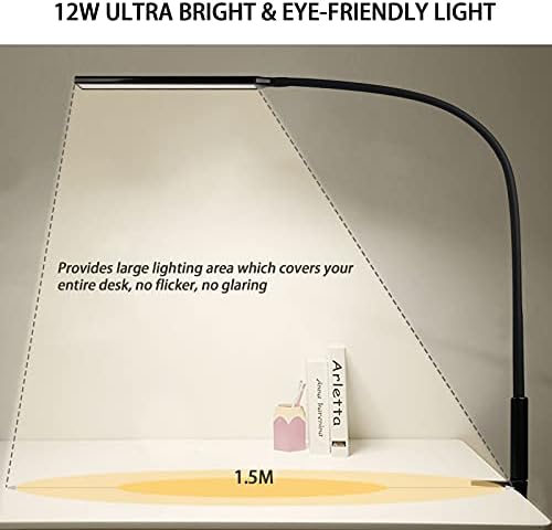 LED Masa Lambası USB Bağlantı Noktası 12W Kol Kelepçesi Göz Bakımı Masa Lambası, 3 Renk Modu ve Hafıza Fonksiyonu Mimar Masa