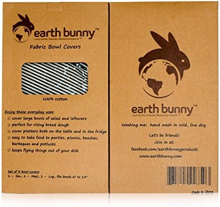 Earth Bunny Kumaş Kase Kapakları-Mavi Çizgili / 3'lü Set-Küçük, Orta, Büyük | Elastik Kenarlı %100 Pamuklu Kumaş / Çevre Dostu,