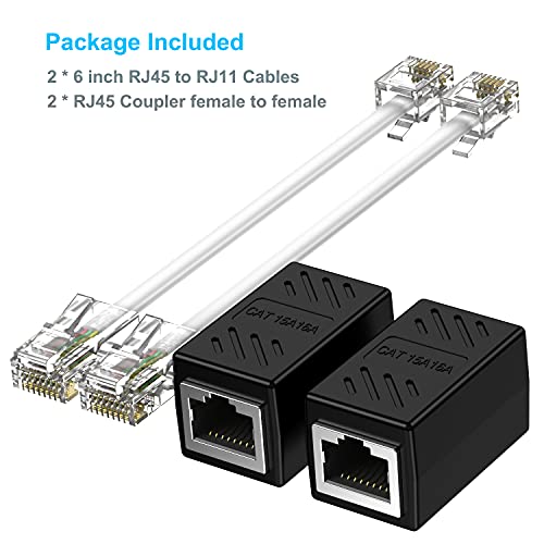 Ethernet-Telefon Hattı Adaptörü, (2 Paket) Telefon Hattı-Ethernet Adaptörü RJ45 8P8C Dişi-RJ11 6P4C Erkek Dönüştürücü Adaptör