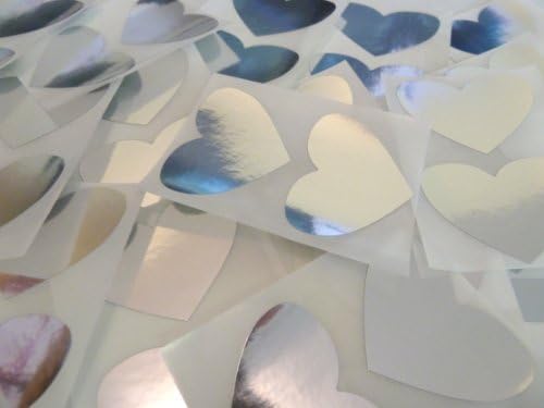 Minilabel 50X37mm Parlak Gümüş Kalp Şeklinde Renkli Plastik mühür Çıkartmaları Dayanıklı Yapışkan Vinil Etiketler