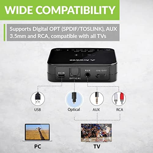 Avantree Audikast Plus Ses Kontrollü TV için Bluetooth 5.0 Verici, 2 Kulaklık için aptX Düşük Gecikmeli Ses Adaptörü( Optik,