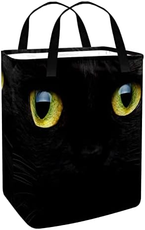 DJROW Çamaşır Bin Bir Siyah Kedi Closeup Kolları ile Büyük Kapasiteli Katlanabilir Giysi Sepet Depolama Bin için Battaniye Giyim