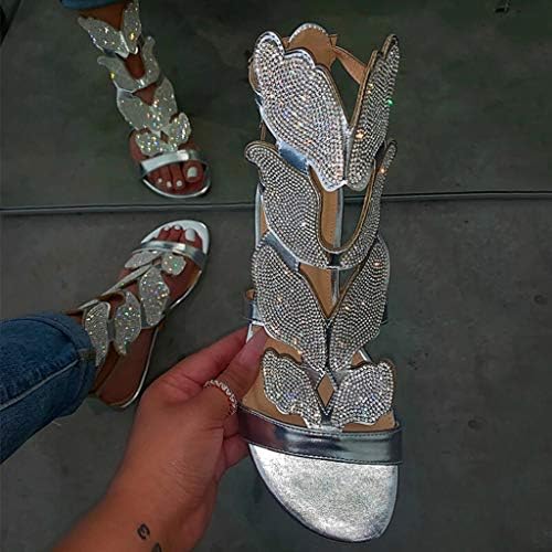 HİRİRİ Yüksek Üst Sandalet Kadınlar için Şık Gladyatör Kristal Burnu açık Ayakkabı Düşük Topuk Yaz Strappy Flats Seksi Terlik