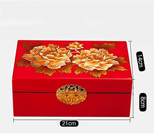XJJZS Retro Mücevher Kutusu Büyük Kapasiteli Çin Tarzı Düğün Hediye Mücevher Kutusu ile Kilit (Renk: A)