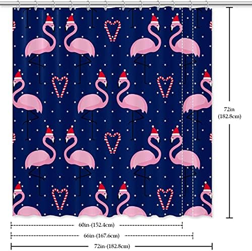 Duş Perdesi Liner Seti ile 12 Yüzükler Küvet için Ağır Noel Dekoratif Duş Perdesi 72x72 İnç Flamingo Noel Mavi