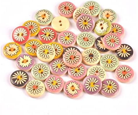 AINAG Karışık Papatya Çiçek Desen Ahşap Yuvarlak Dekoratif Dikiş Düğmeleri Scrapbooking El Yapımı Zanaat Malzemeleri ıçin 15mm