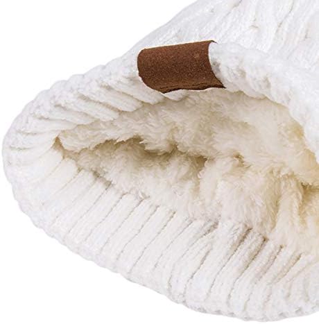 SAYFA BİR Kızlar Kış Pom Pom Bere Şapka Sıcak Polar Astarlı, tıknaz Trendy Sevimli Şönil Örgü Büküm Kap / 3-8 Yıl / Beyaz