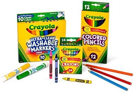Crayola Back To School Supplies, 3-5. Sınıflar, 7, 8, 9, 10 Yaş, 24 Crayola Boya Kalemi, 10 Yıkanabilir Geniş Çizgi İşaretleyici