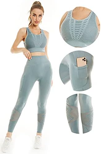 Modstreets kadın Dikişsiz Egzersiz Kıyafetler 2 Parça Set Yoga Spor Sutyen ve Tayt ile Cepler Activewear