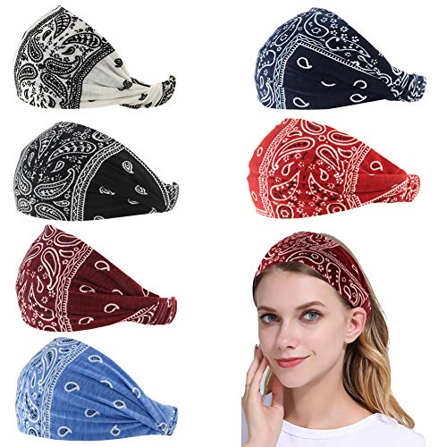 Carede Paisley Bandana Kafa Bandı ile Kadınlar için Elastik Yoga Bandı Açık Hairband Ayarlanabilir Türban Headwrap, 6 paketi