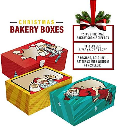 Easykart 12 Adet Noel Fırın Çerez Hediye Kutusu (8.75 x 5.75 x 2.75) 3 Tasarımda, Hamur İşleri, Kekler, Kurabiyeler, Kekler,