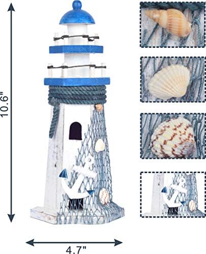 Ahşap Deniz Feneri Dekor, Dekoratif Deniz Feneri, Deniz Feneri Süslemeleri, 10.6” Rustik Okyanus Deniz Plaj Temalı Deniz Feneri