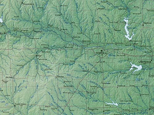 Raven Maps tarafından Kansas Topografik Duvar Haritası, Lamine Baskı