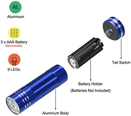 uxcell Mini 9 LED Alüminyum El Feneri Torch ile Kordon AAA Pil Dahil Değildir Mavi