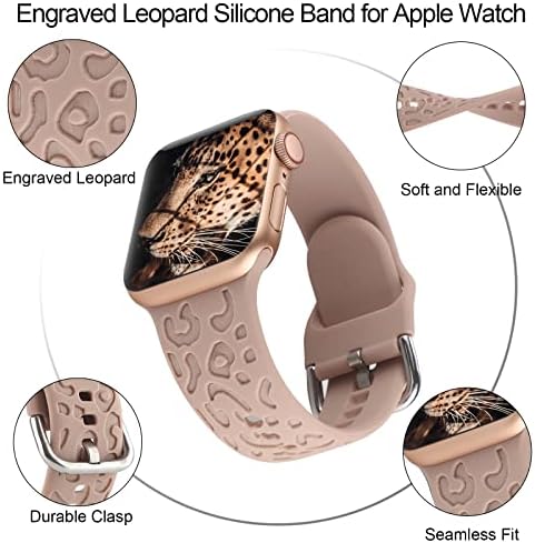 Kazınmış Leopar Band apple saat bandı ile Uyumlu 38mm 40mm 41mm 42mm 44mm 45mm, yumuşak Silikon Çita Baskılı Spor Yedek Kayış