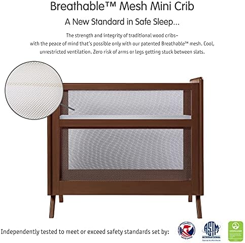 BreathableBaby Nefes Örgü 2-in-1 Mini Beşik ile Yatak-Ceviz-İki Ayarlanabilir Yatak Yükseklikleri-Greenguard Altın Sertifikalı