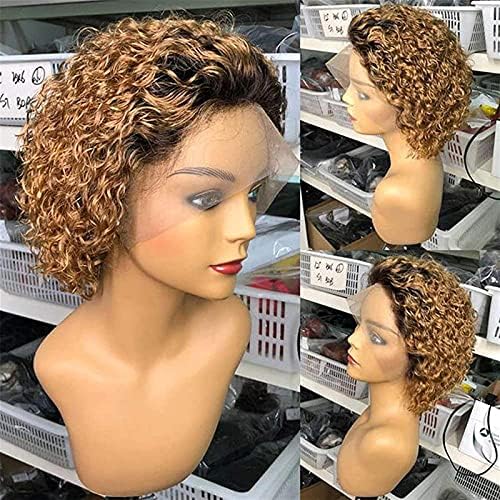 Cosplay Saç Şekillendirici Peruk, Kesim Kıvırcık Peruk Brezilyalı işlenmemiş insan saçı Kısa Bob 1B / 27 13x4 dantel Peruk Kadınlar