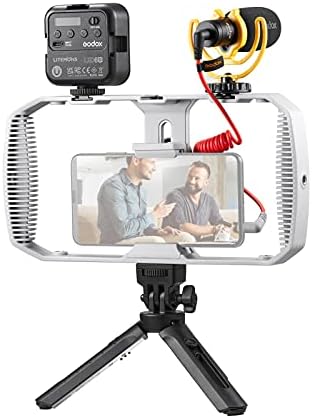 Godox VK1-AX Telefonu Vlog Kiti Smartphone Rig Video Kiti ile Smartphone Kafes + Mini RGB video ışığı + Kardioid Kondenser Mikrofon