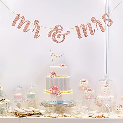 Gül Altın Glitter Mr & Mrs Banner / Gelin Duş Nişan Mükemmel Düğün Parti Malzemeleri / Bekarlığa Veda Partisi Süslemeleri