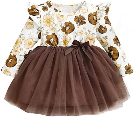 Brosloth Bebek Kız Giysileri Uzun Kollu Tutu Elbise Toddler İlmek ile Ruffled Tül Elbise Bebek Parti Prenses Elbise