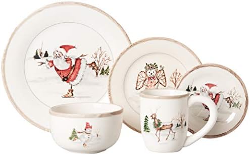 Amerikan Atelier Christmas Twig 20 Parça Yemek Takımı Seti, Cream-V215-20-SET, 16 Parçalı Set